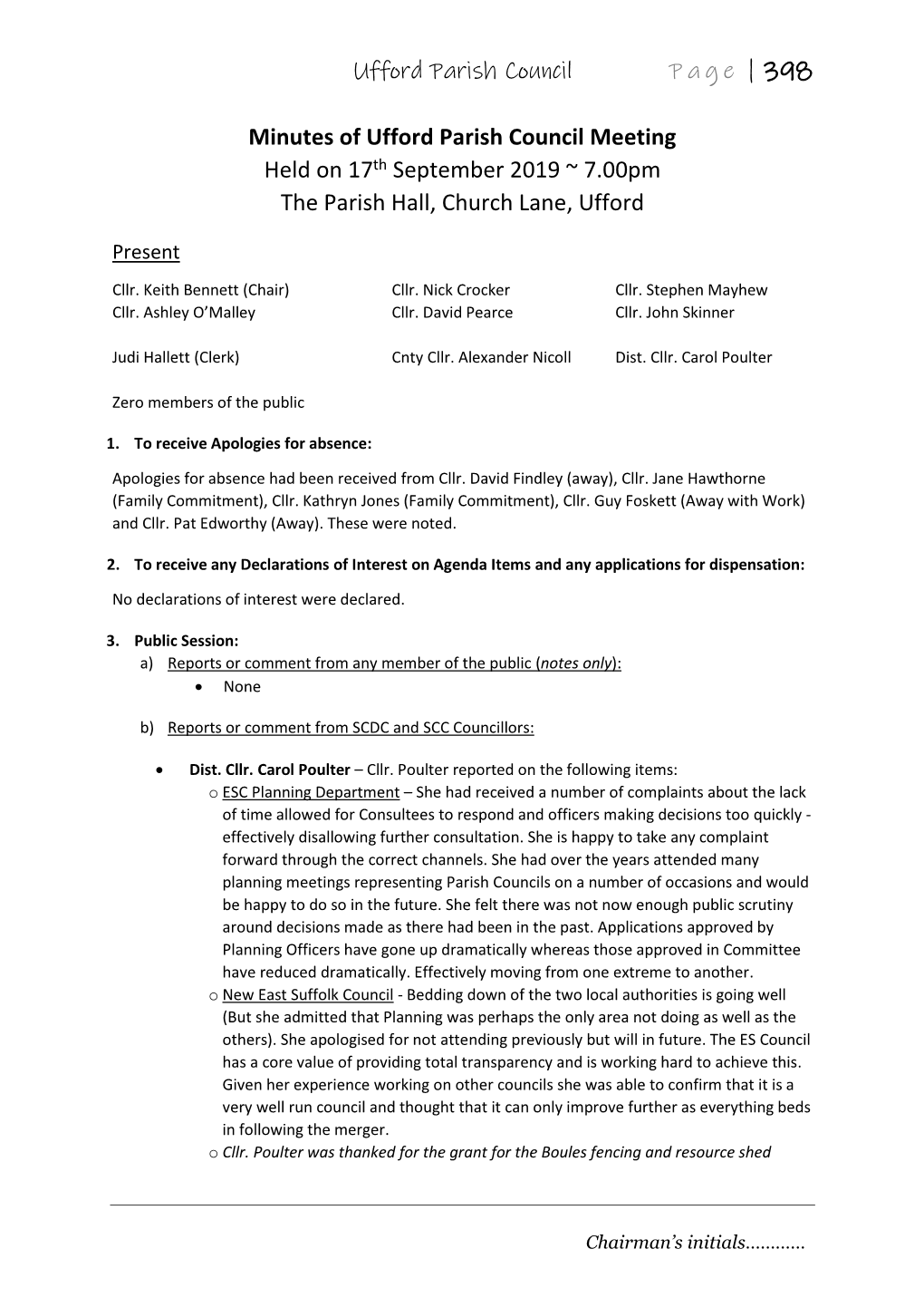Ufford Parish Council P a G E | 398 Minutes of Ufford Parish Council