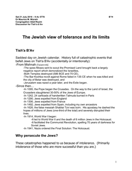 The Jewish View of Tolerance and Its Limits