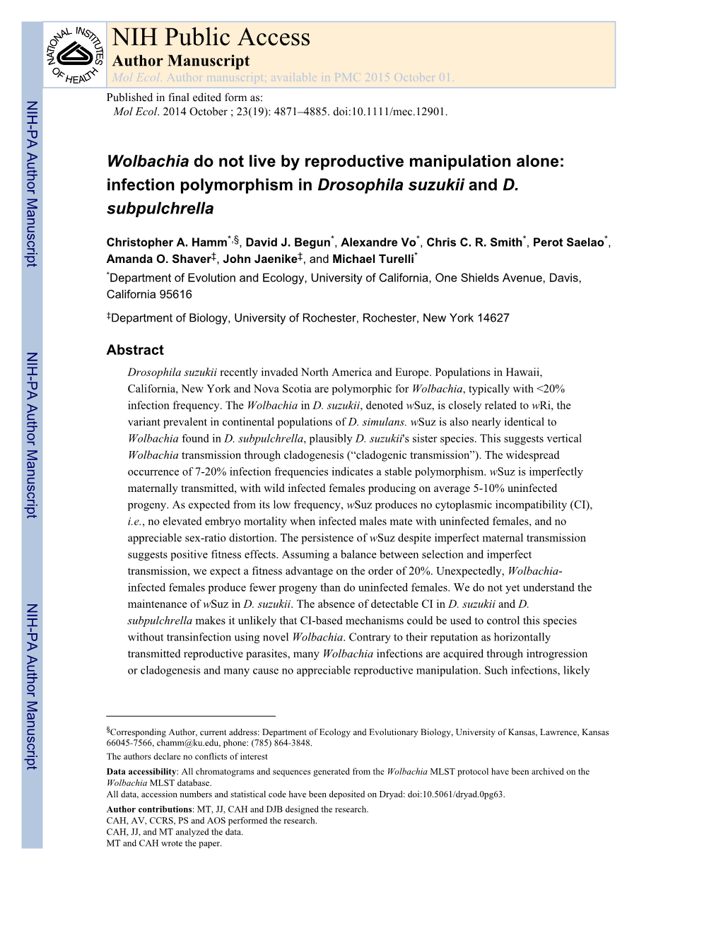 NIH Public Access Author Manuscript Mol Ecol