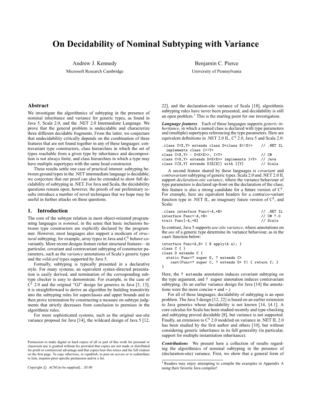 On Decidability of Nominal Subtyping with Variance