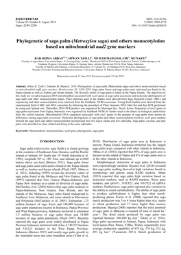 Phylogenetic of Sago Palm (Metroxylon Sagu) and Others Monocotyledon Based on Mitochondrial Nad2 Gene Markers