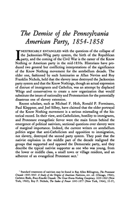 The Demise of the Pennsylvania American Party, 1854-1858