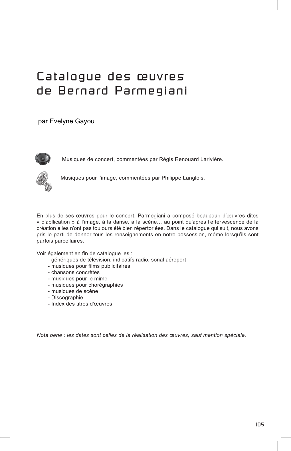 Catalogue Des Œuvres De Bernard Parmegiani
