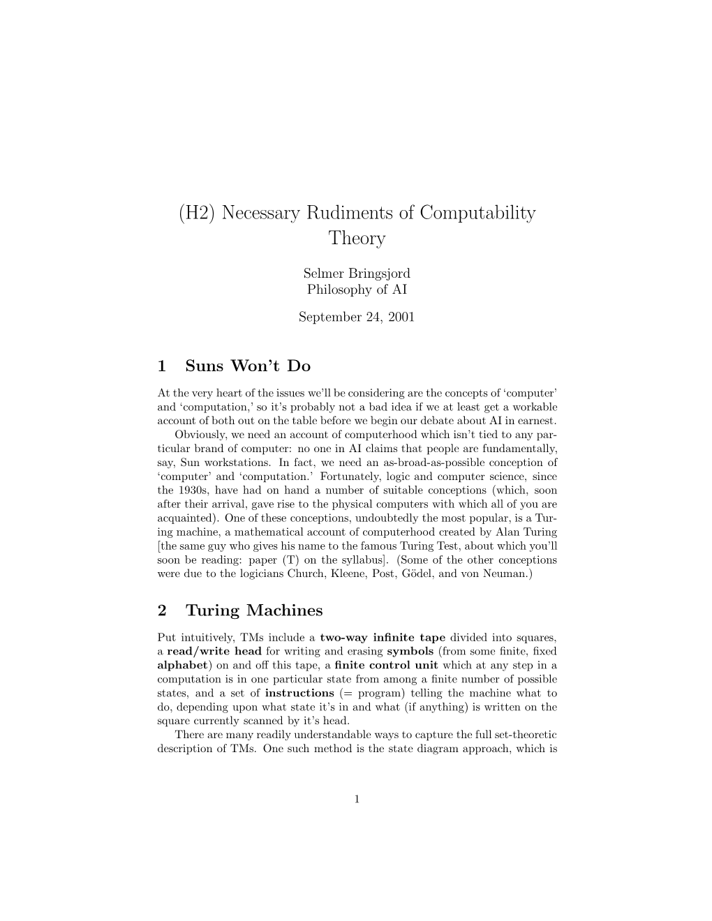 (H2) Necessary Rudiments of Computability Theory
