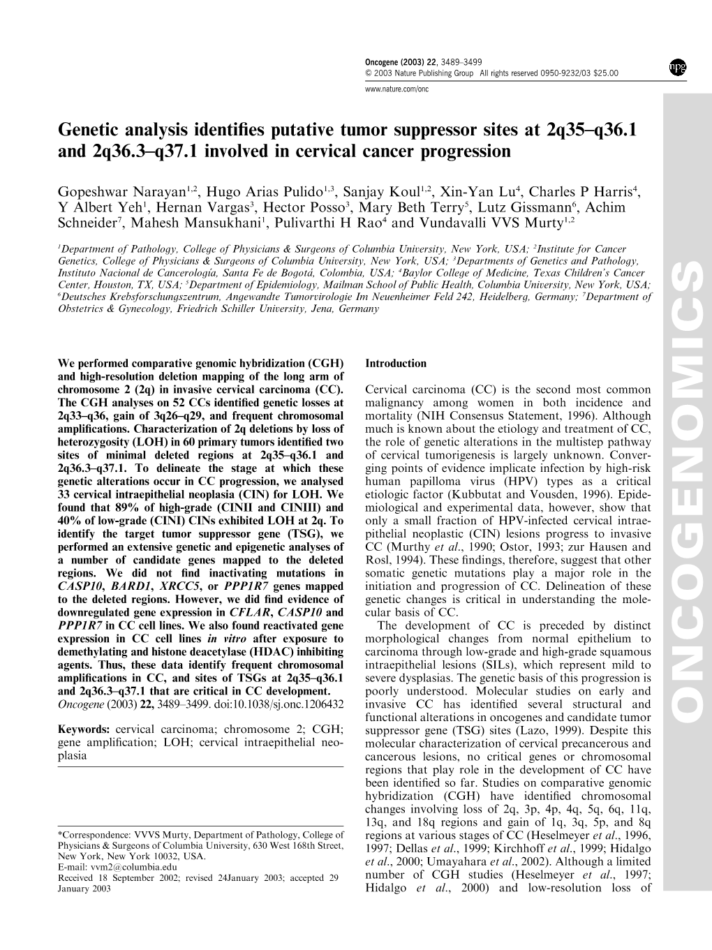 Oncogenomics