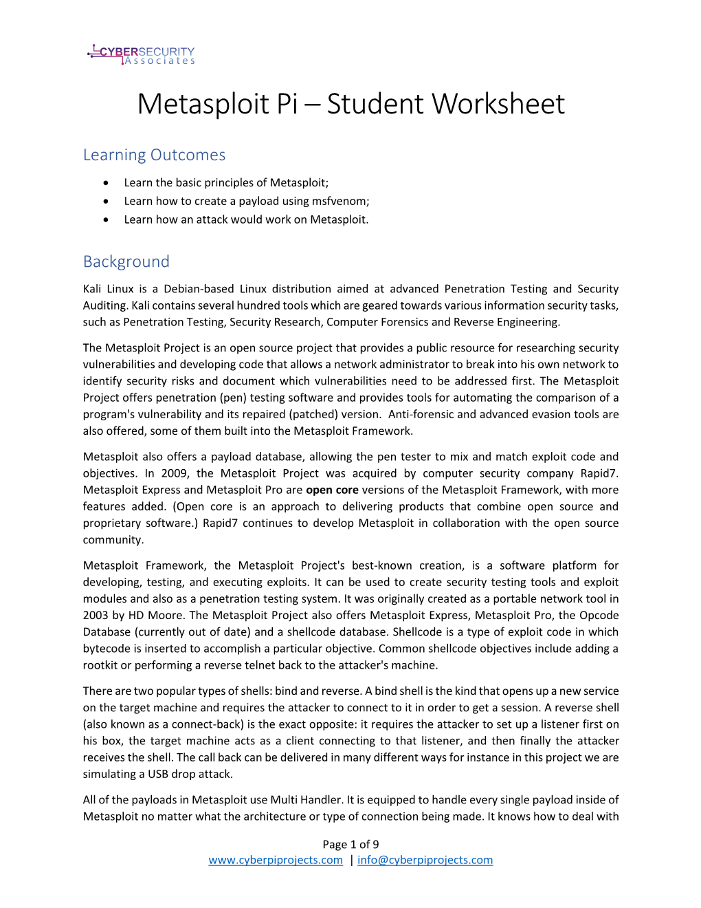 Metasploit Pi – Student Worksheet