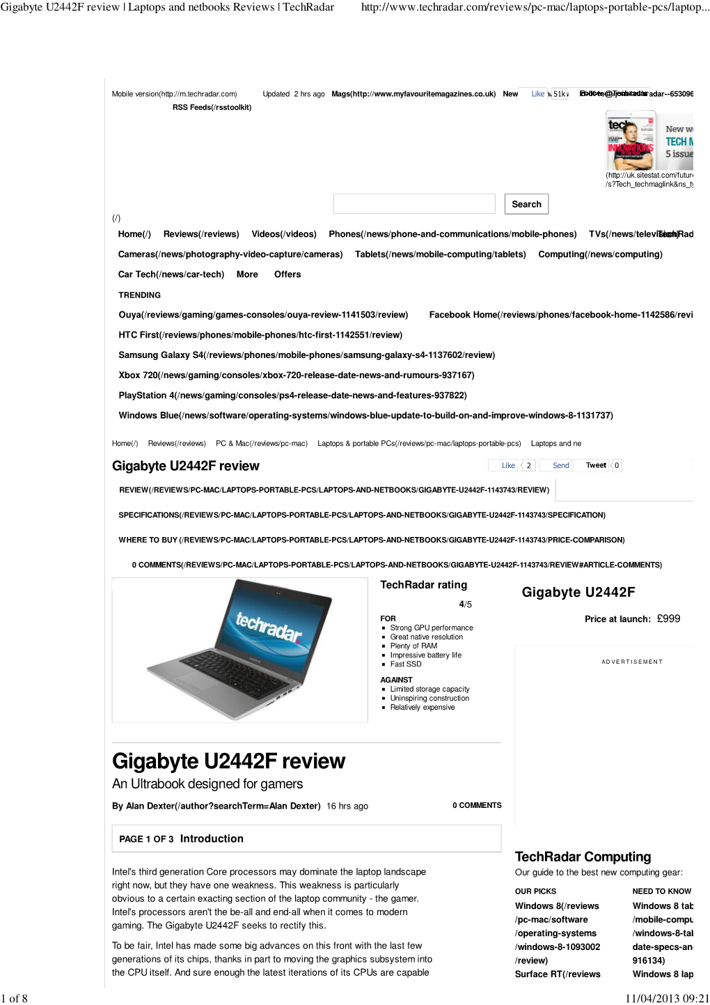 Gigabyte U2442F Review | Laptops and Netbooks Reviews | Techradar