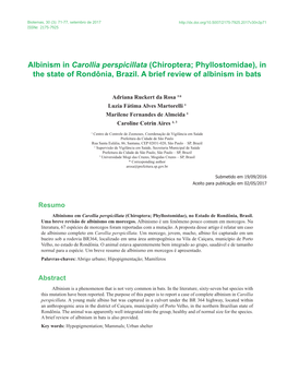 Albinism in Carollia Perspicillata (Chiroptera; Phyllostomidae), in the State of Rondônia, Brazil