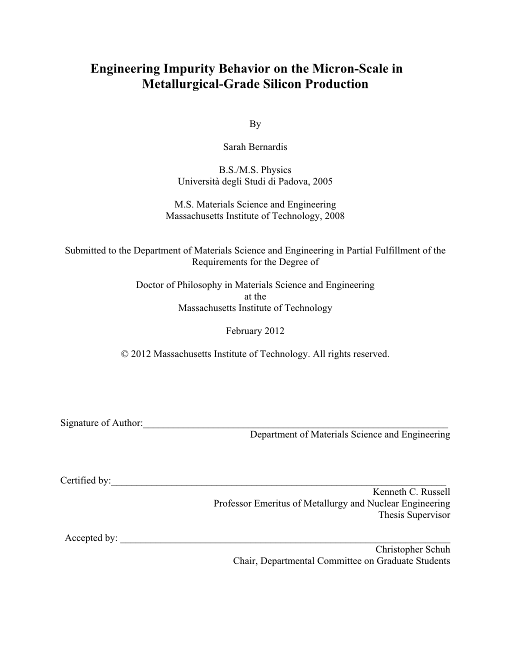 Metallurgical Grade Silicon (MG-Si), Via Carbothermic Reduction