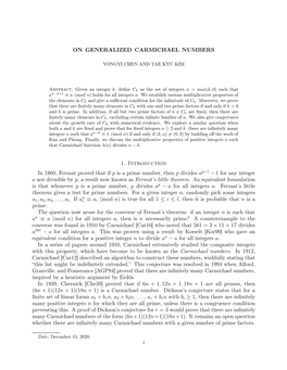 ON GENERALIZED CARMICHAEL NUMBERS 1. Introduction in 1860