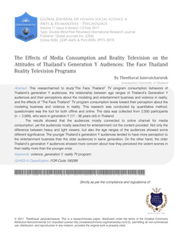 The Effects of Media Consumption and Reality Television on the Attitudes of Thailand's Generation Y Audiences
