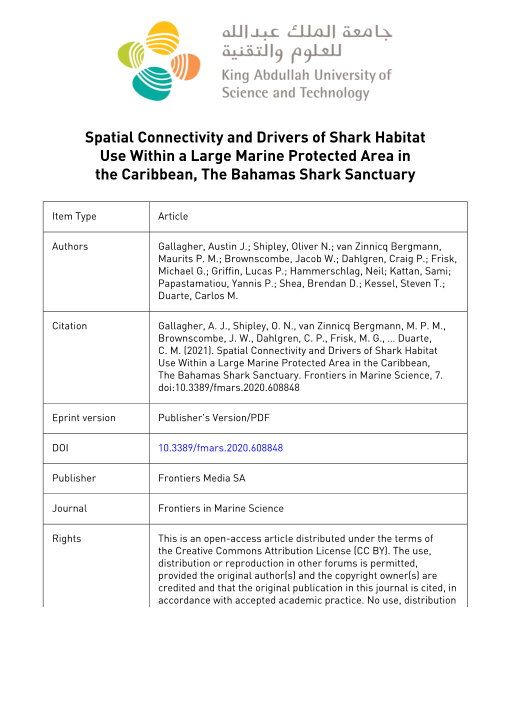 Spatial Connectivity and Drivers of Shark Habitat Use Within a Large Marine Protected Area in the Caribbean, the Bahamas Shark Sanctuary