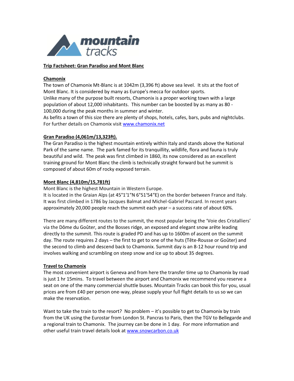 Trip Factsheet: Gran Paradiso and Mont Blanc