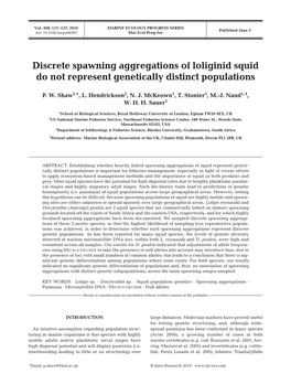 Discrete Spawning Aggregations of Loliginid Squid Do Not Represent Genetically Distinct Populations