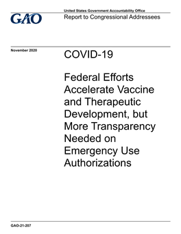 COVID-19: Federal Efforts Accelerate Vaccine and Therapeutic