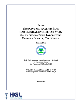 Final Sampling and Analysis Plan Radiological Background Study Santa Susana Field Laboratory Ventura County, California