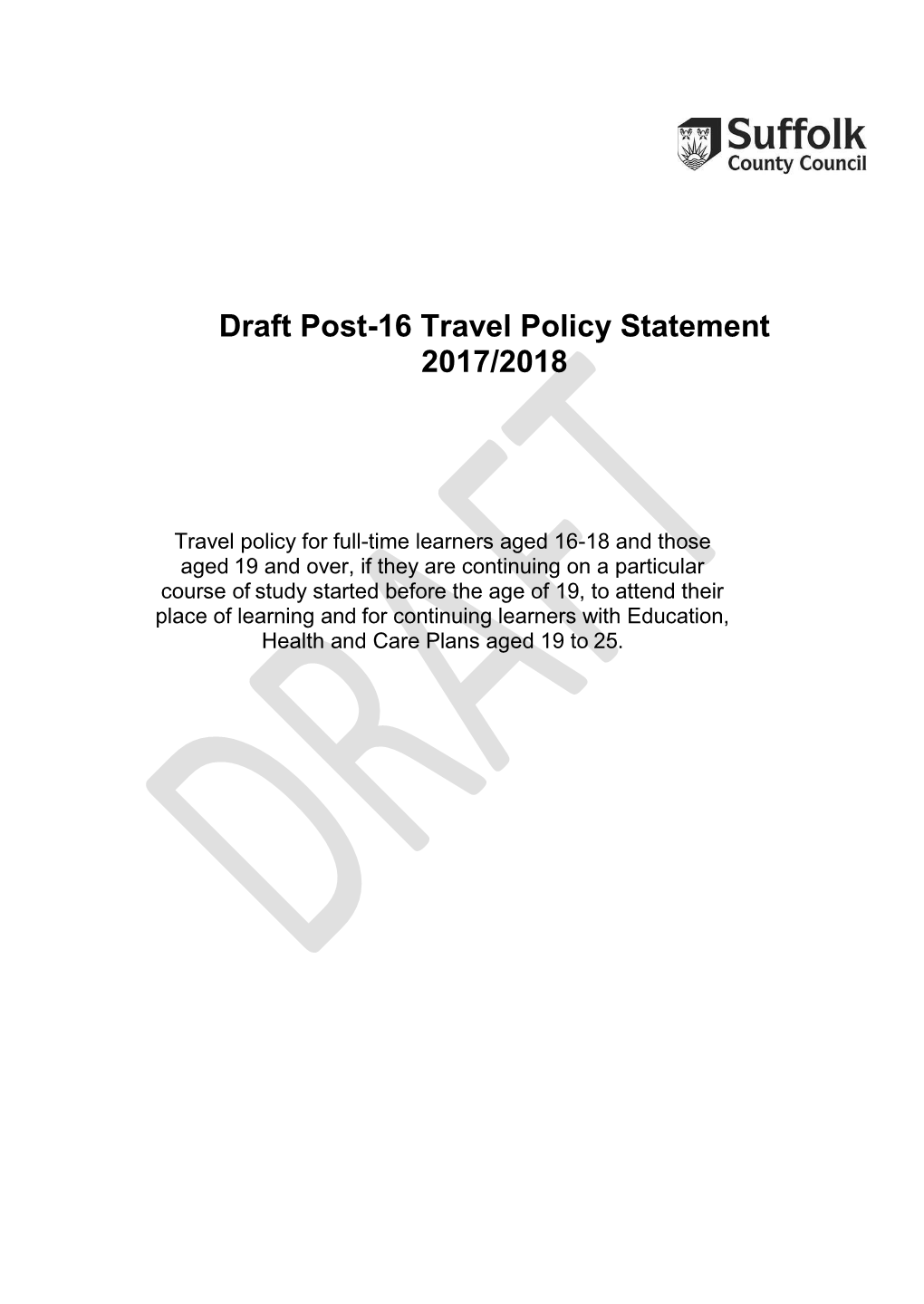 Draft Post-16 Travel Policy Statement 2017/2018