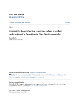 Inorganic Hydrogeochemical Responses to Fires in Wetland Sediments on the Swan Coastal Plain, Western Australia