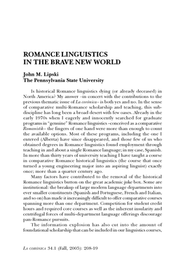 Romance Linguistics in the Brave New World