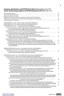 Contents, Distribution and IUCN Red List Data (Abbreviations See P. 9)1 Inhalt, Verbreitungsangaben Und Gefährdung Laut IUCN (Abk