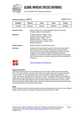 (GISD) 2021. Species Profile Geukensia Demissa. Available F