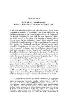 CICERO and the STOICS on NATURAL LAW It Will Have Been Observed from the Preceding Chapter