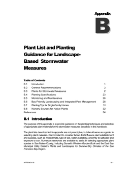 Plant List and Planting Guidance for Landscape- Based Stormwater Measures