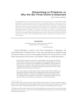 Schoenberg on Problems; Or, Why the Six-Three Chord Is Dissonant MATTHEW ARNDT