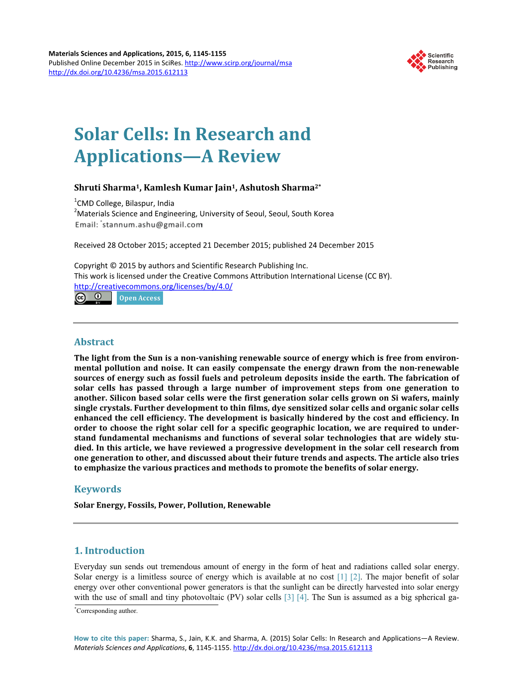 Solar Cells: in Research and Applications—A Review