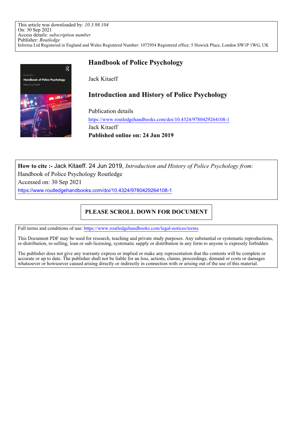 Handbook of Police Psychology Introduction and History of Police