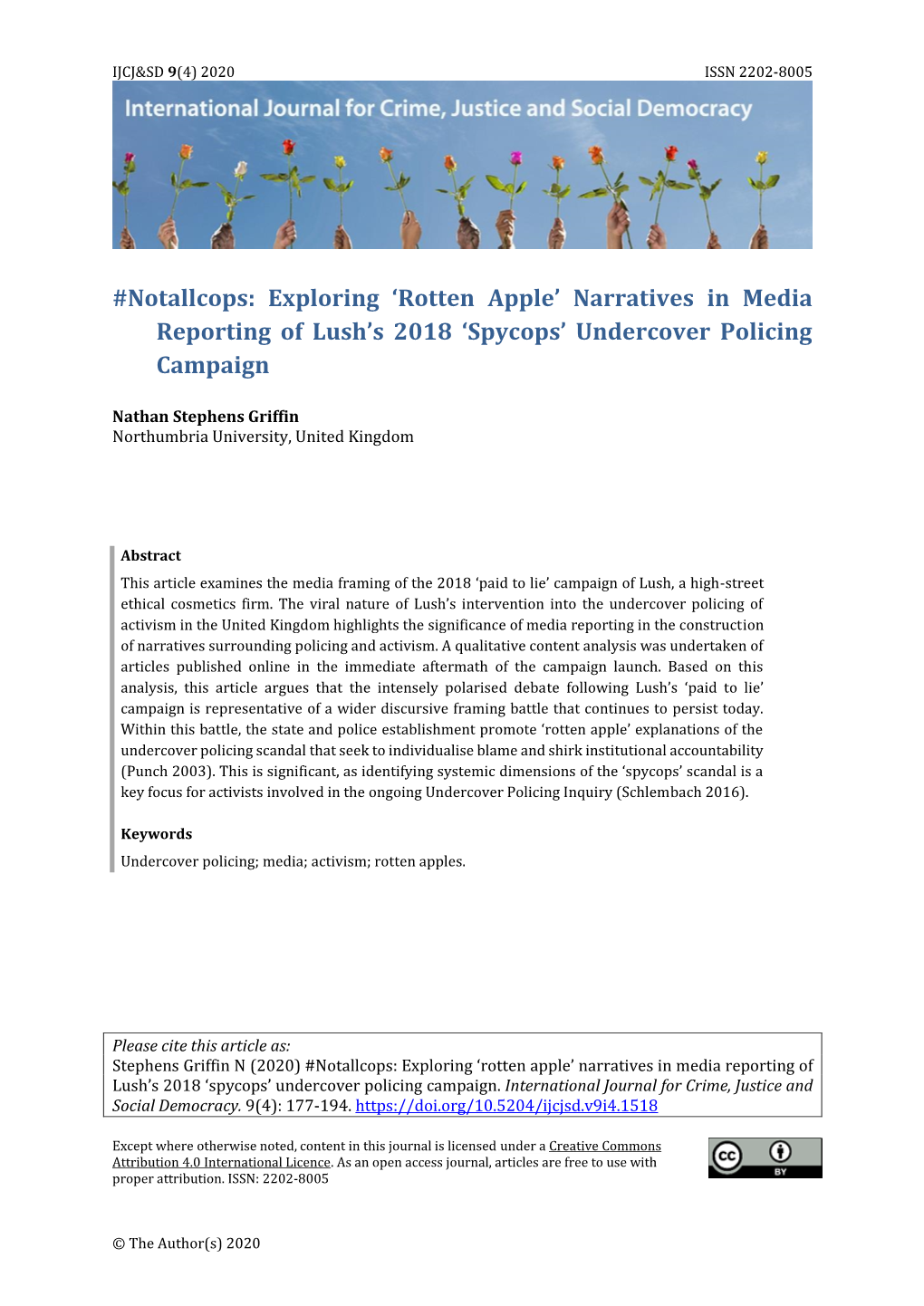Notallcops: Exploring 'Rotten Apple' Narratives in Media Reporting of Lush's 2018 'Spycops' Undercover Policing Campa