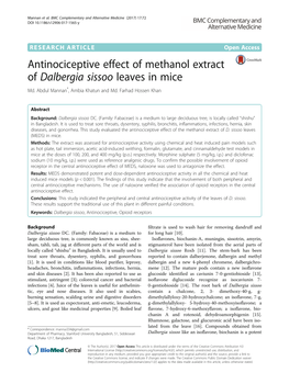 Antinociceptive Effect of Methanol Extract of Dalbergia Sissoo Leaves in Mice Md