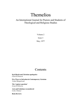 Themelios an International Journal for Pastors and Students of Theological and Religious Studies