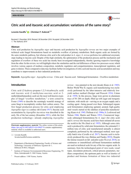 Citric Acid and Itaconic Acid Accumulation: Variations of the Same Story?