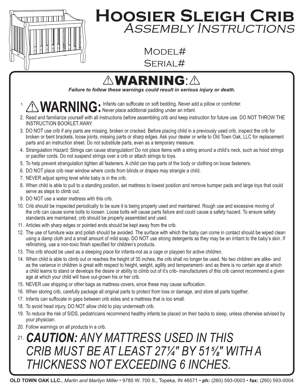 Hoosier Sleigh Crib Assembly Instructions