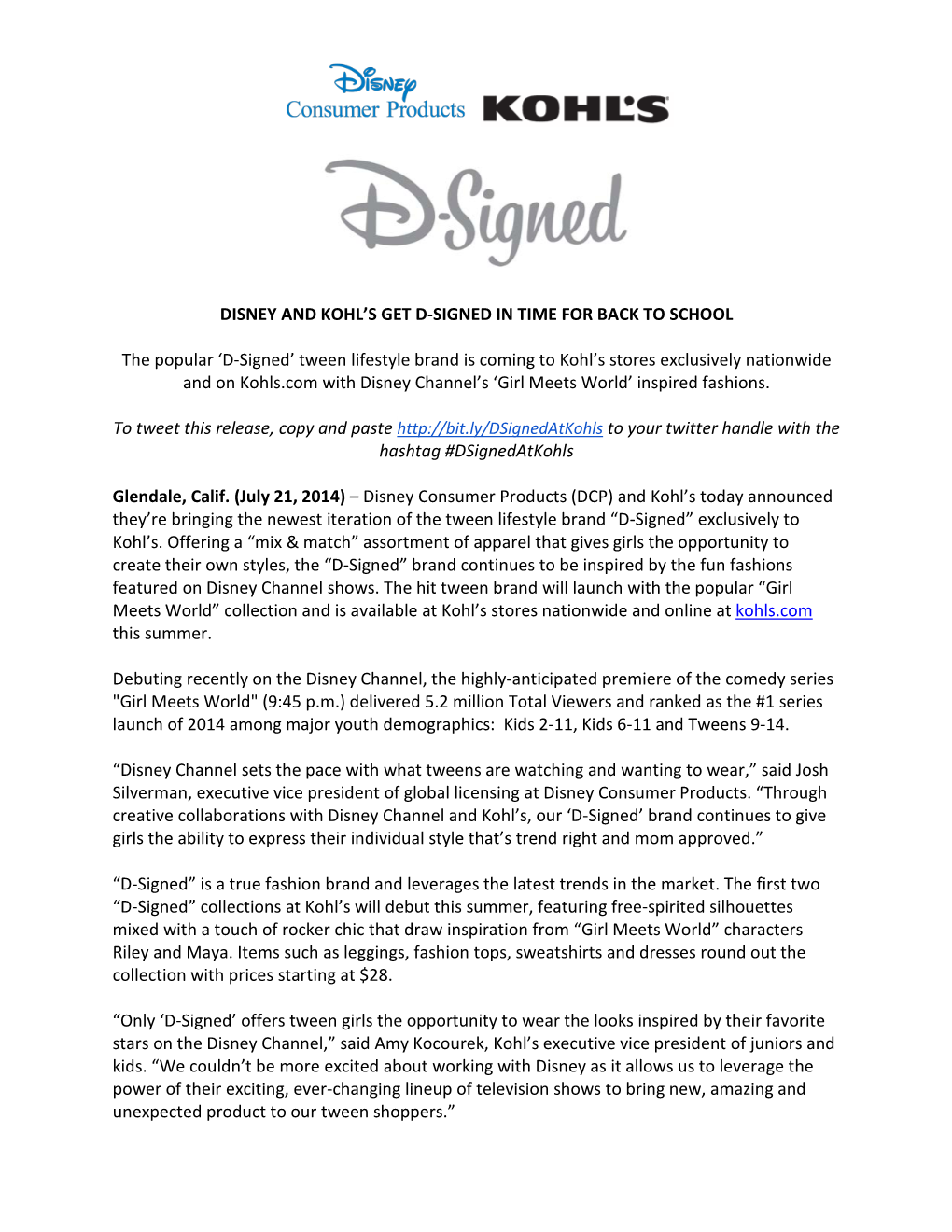 Disney and Kohl's Get D-Signed in Time for Back To