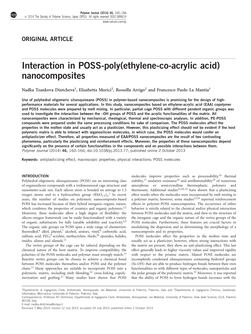 Interaction in POSS-Poly(Ethylene-Co-Acrylic Acid) Nanocomposites
