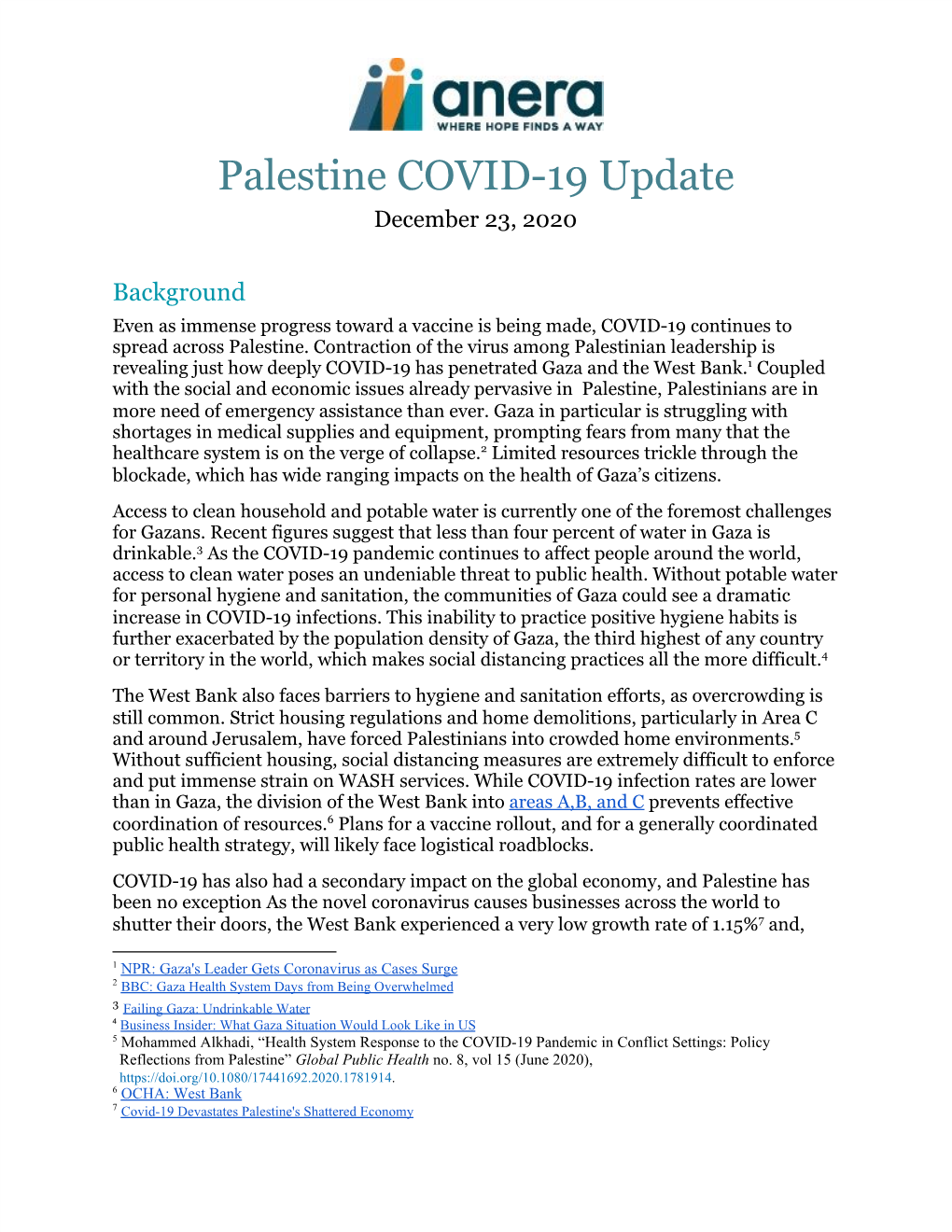 Palestine COVID-19 Update December 23, 2020