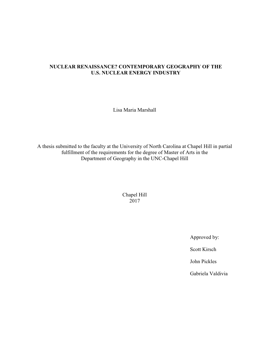 Nuclear Renaissance? Contemporary Geography of the U.S