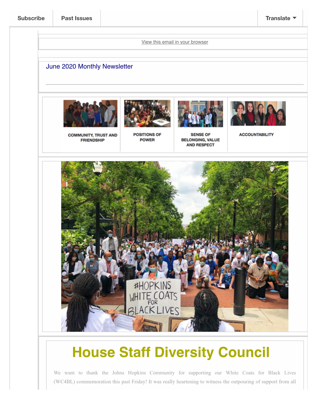 Johns Hopkins House Staff Diversity Council-June 2020 Newsletter