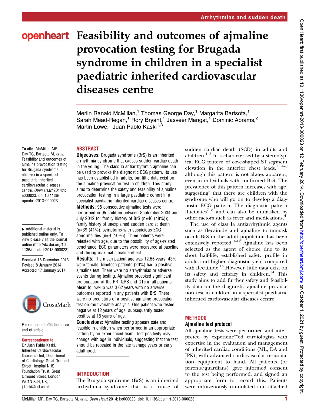 Feasibility and Outcomes of Ajmaline Provocation Testing for Brugada Syndrome in Children in a Specialist Paediatric Inherited Cardiovascular Diseases Centre