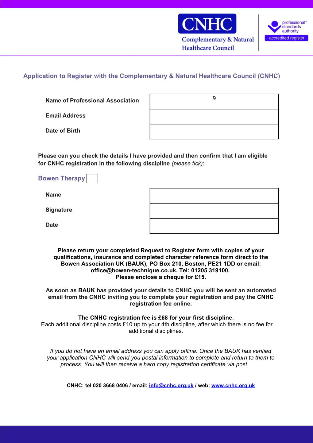 Application to Register with the Complementary & Natural Healthcare Council (CNHC)