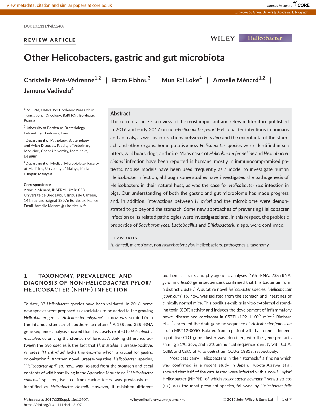 Other Helicobacters, Gastric and Gut Microbiota