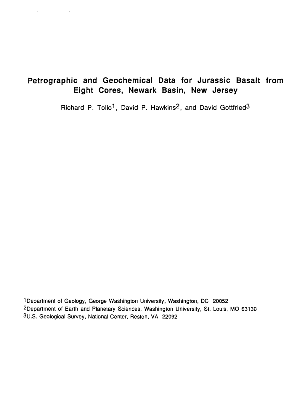 Petrographic and Geochemical Data for Jurassic Basalt from Eight Cores, Newark Basin, New Jersey