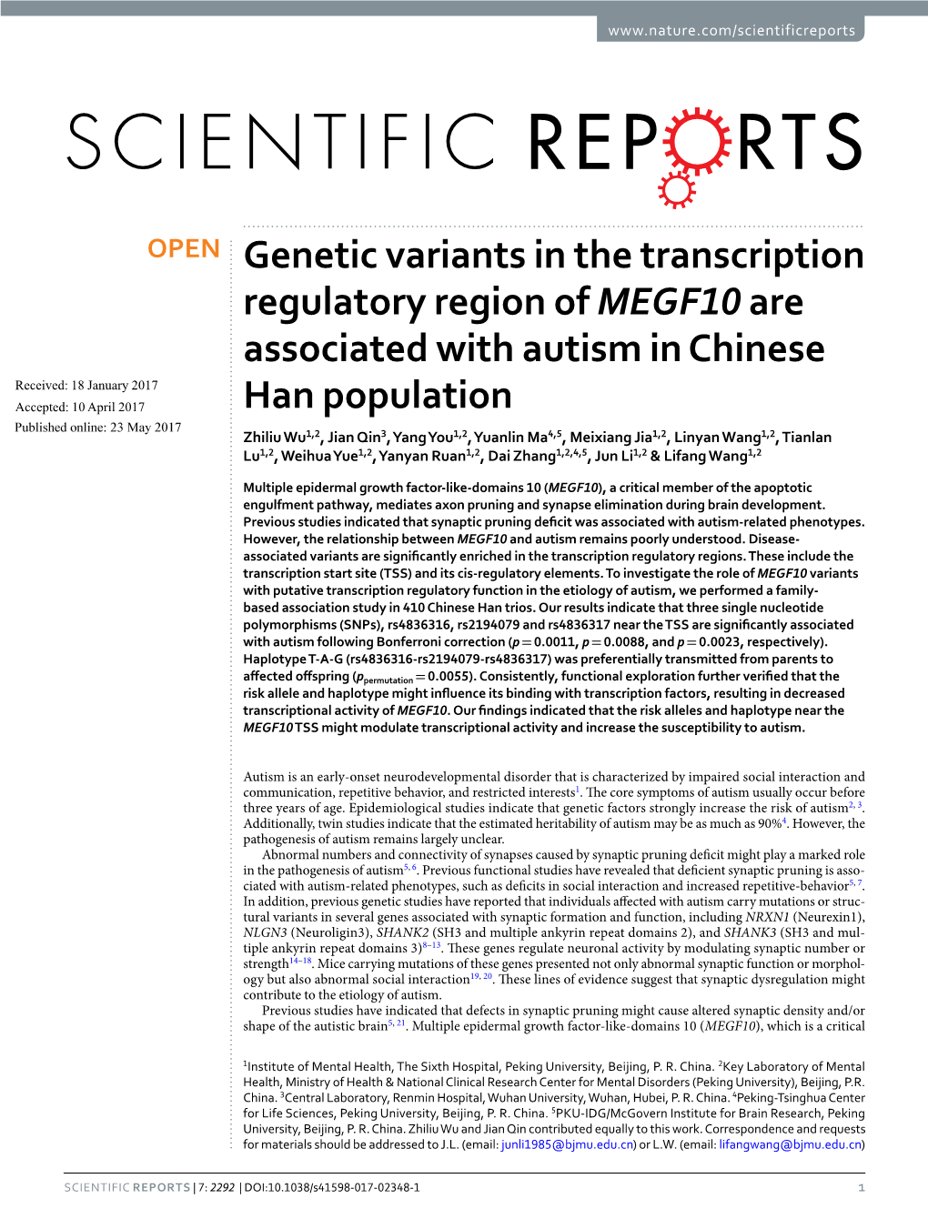 Genetic Variants in the Transcription Regulatory Region of MEGF10 Are