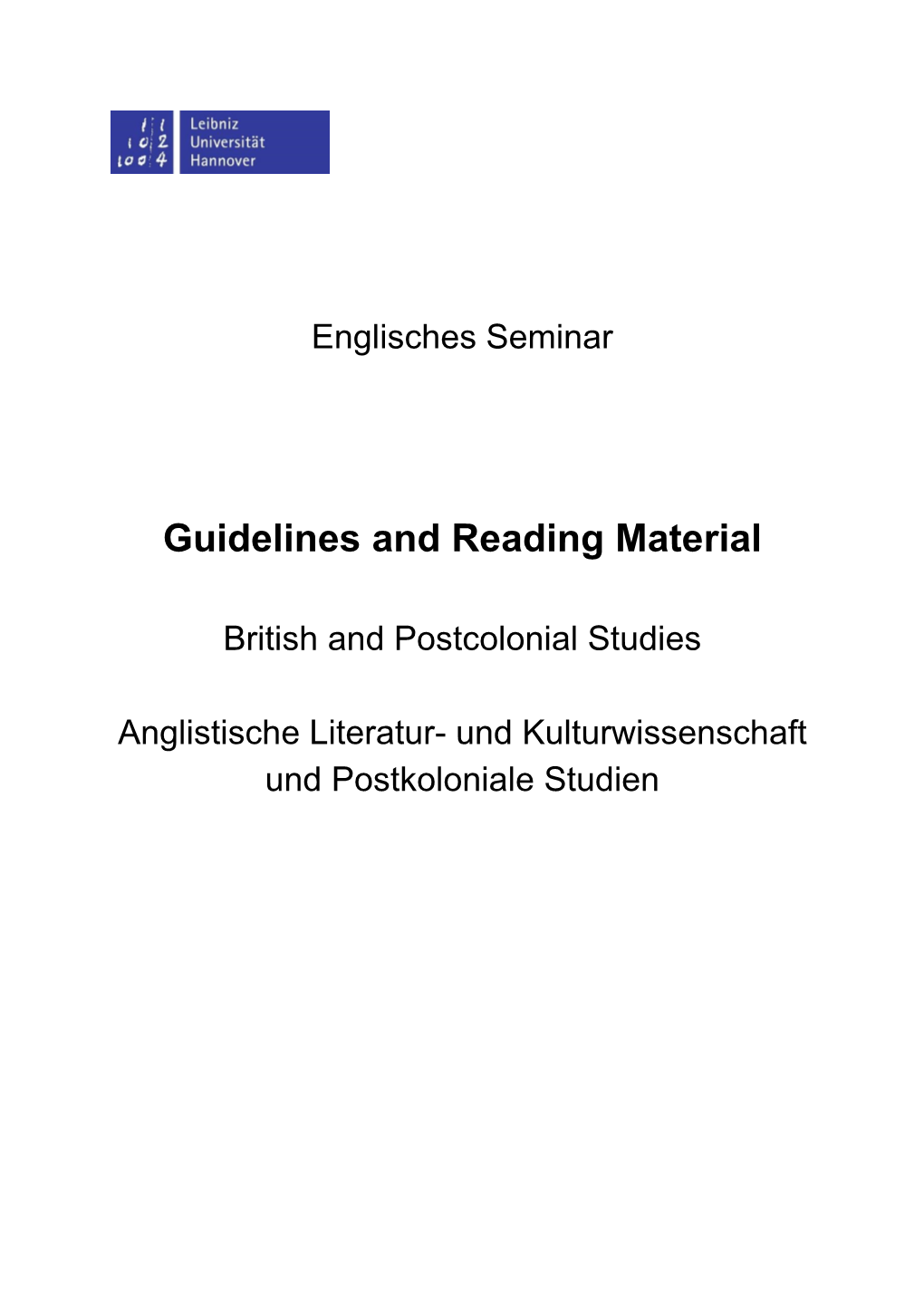 Guidelines and Reading Material