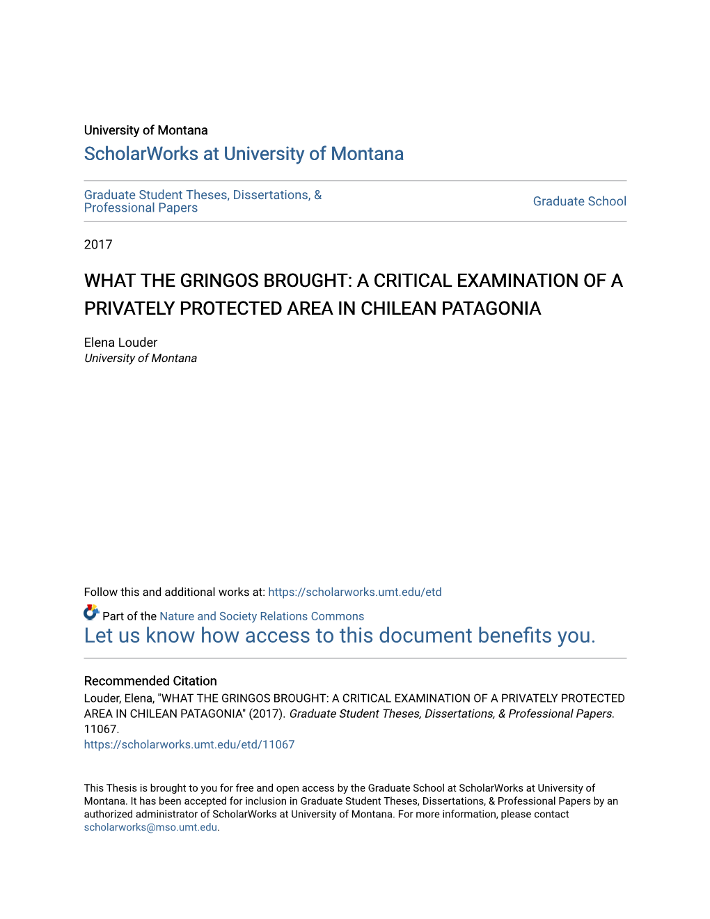 What the Gringos Brought: a Critical Examination of a Privately Protected Area in Chilean Patagonia