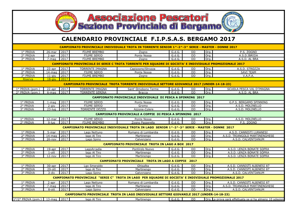 Calendario Provinciale Gare 2017