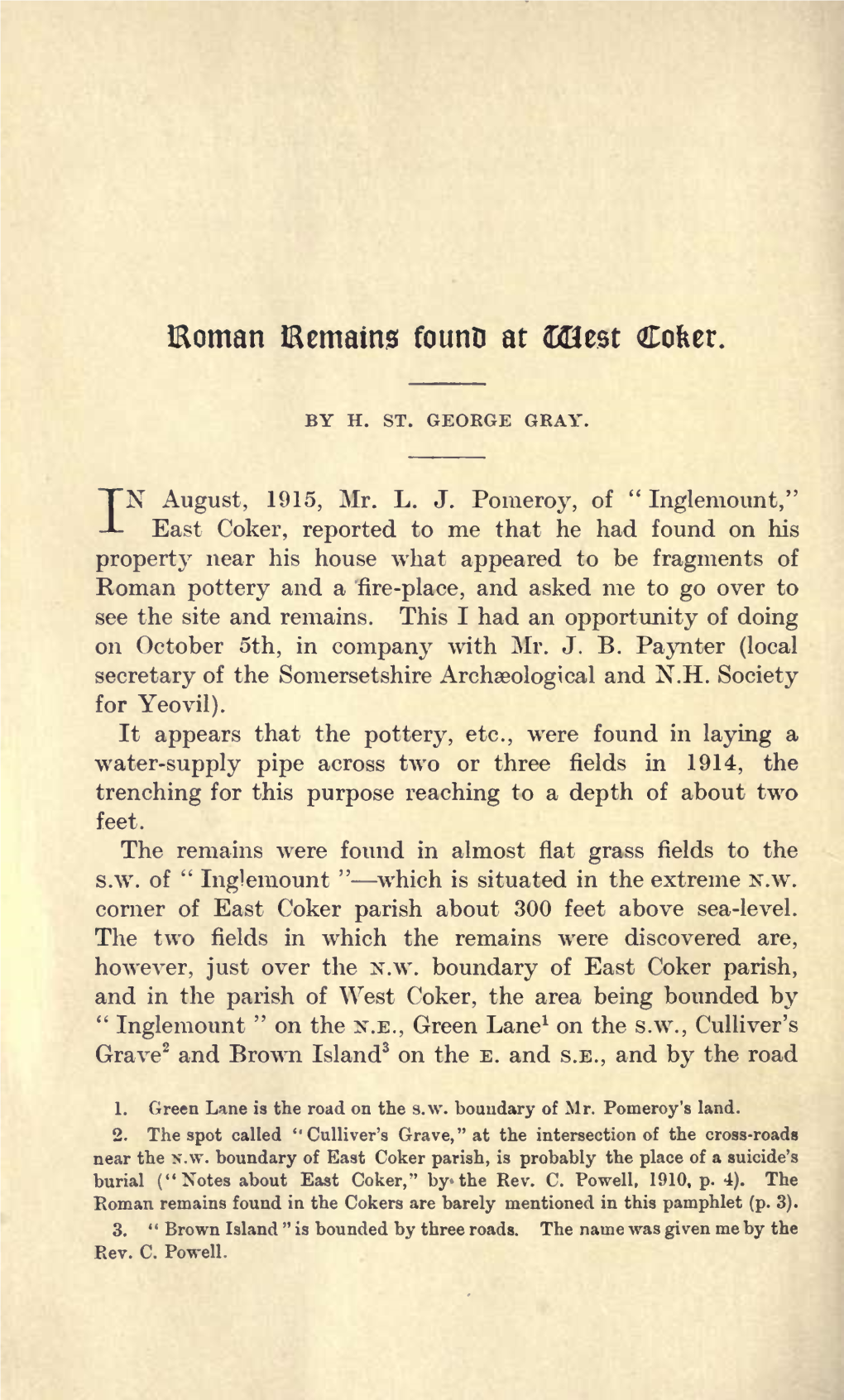 St. George Gray, Roman Remains Found at West Coker, Part II, Volume