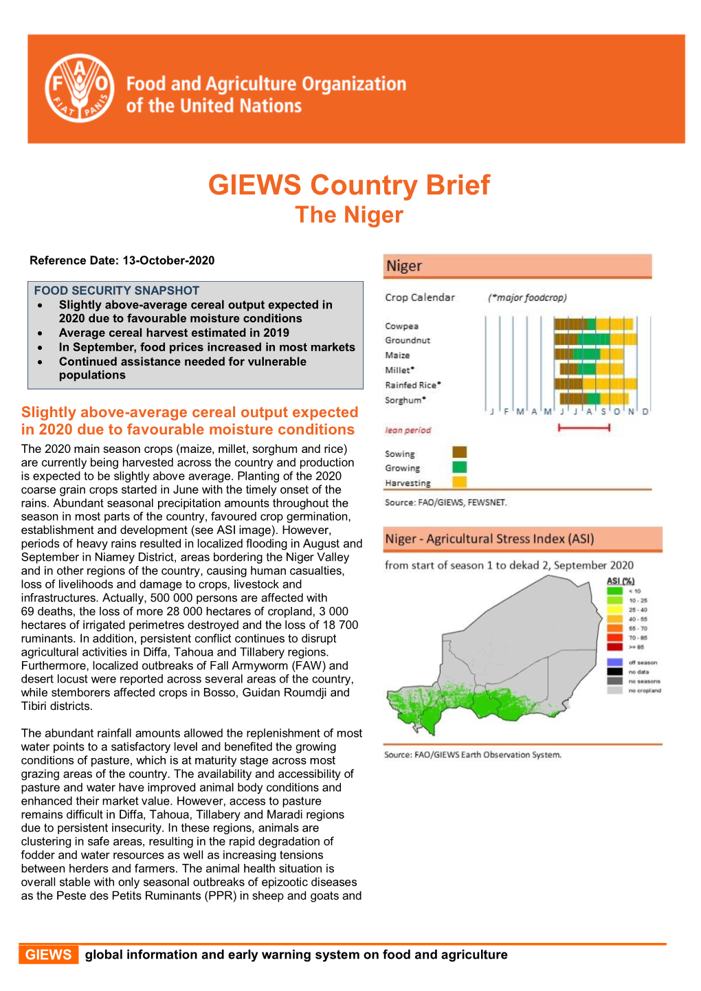 GIEWS Country Brief the Niger